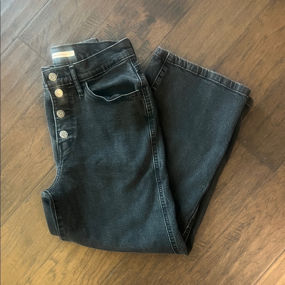 Levi's Mile High Wide Leg Crop Black/Grey Denim GUC 27